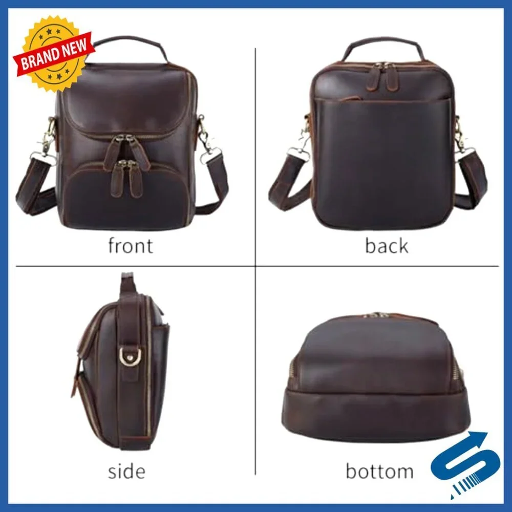 Leather Messenger Crossbody Bag for Men Work Travel Business
